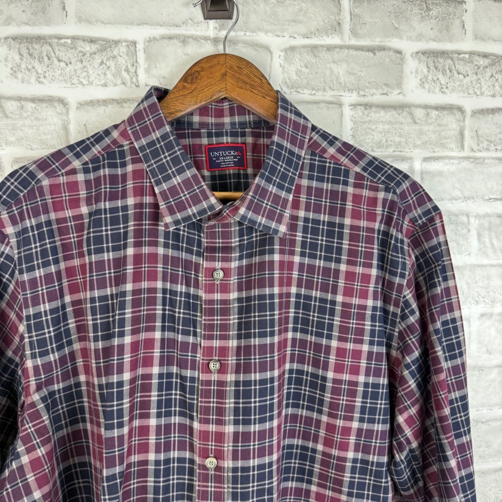 UNTUCKit Rustico-WF Plaid Button Down Shirt Men XXL Slim Fit Wrinkle Free Maroon